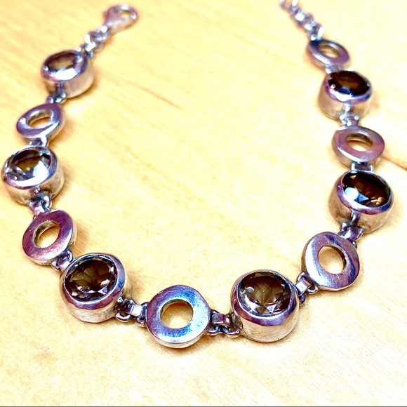 #002 Smoky Quartz 925 Sterling Silver Bracelet - Picture 3 of 6